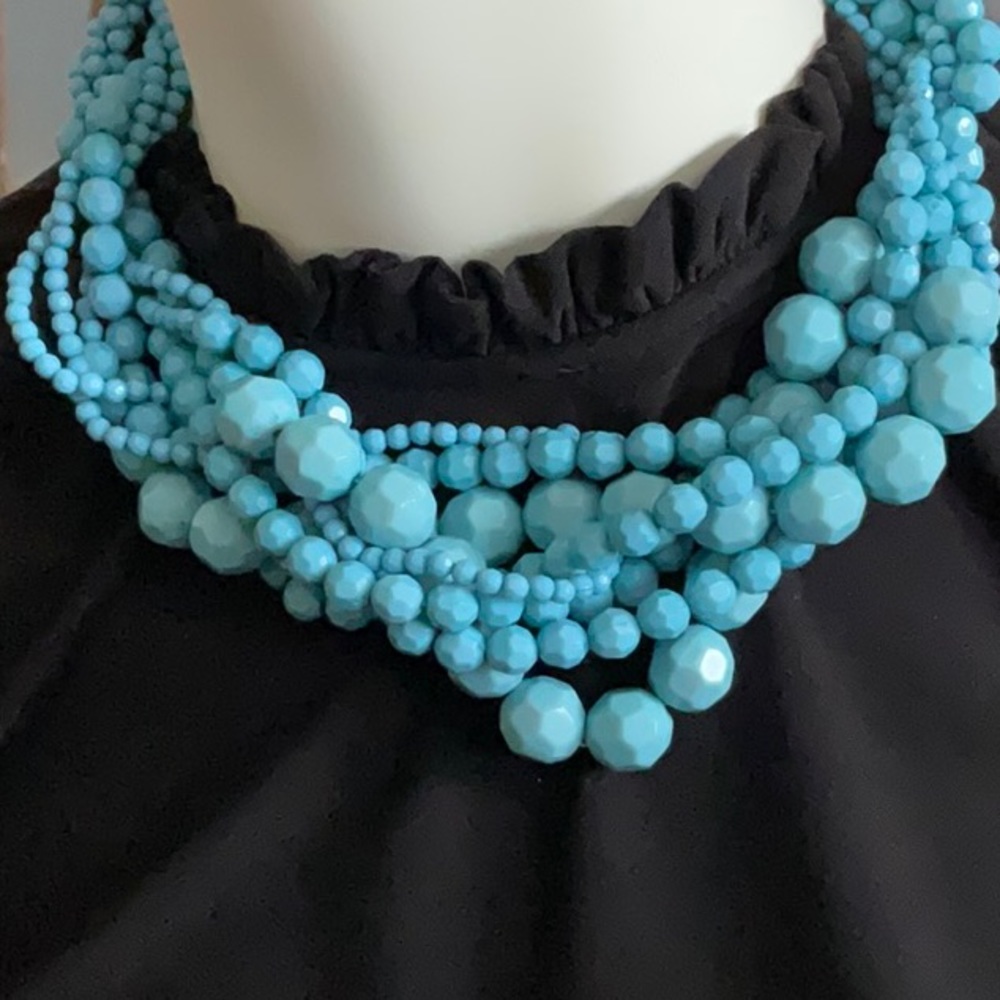 Multi Strand Faceted Beads Statement Necklace in Turquoise adjustable closure